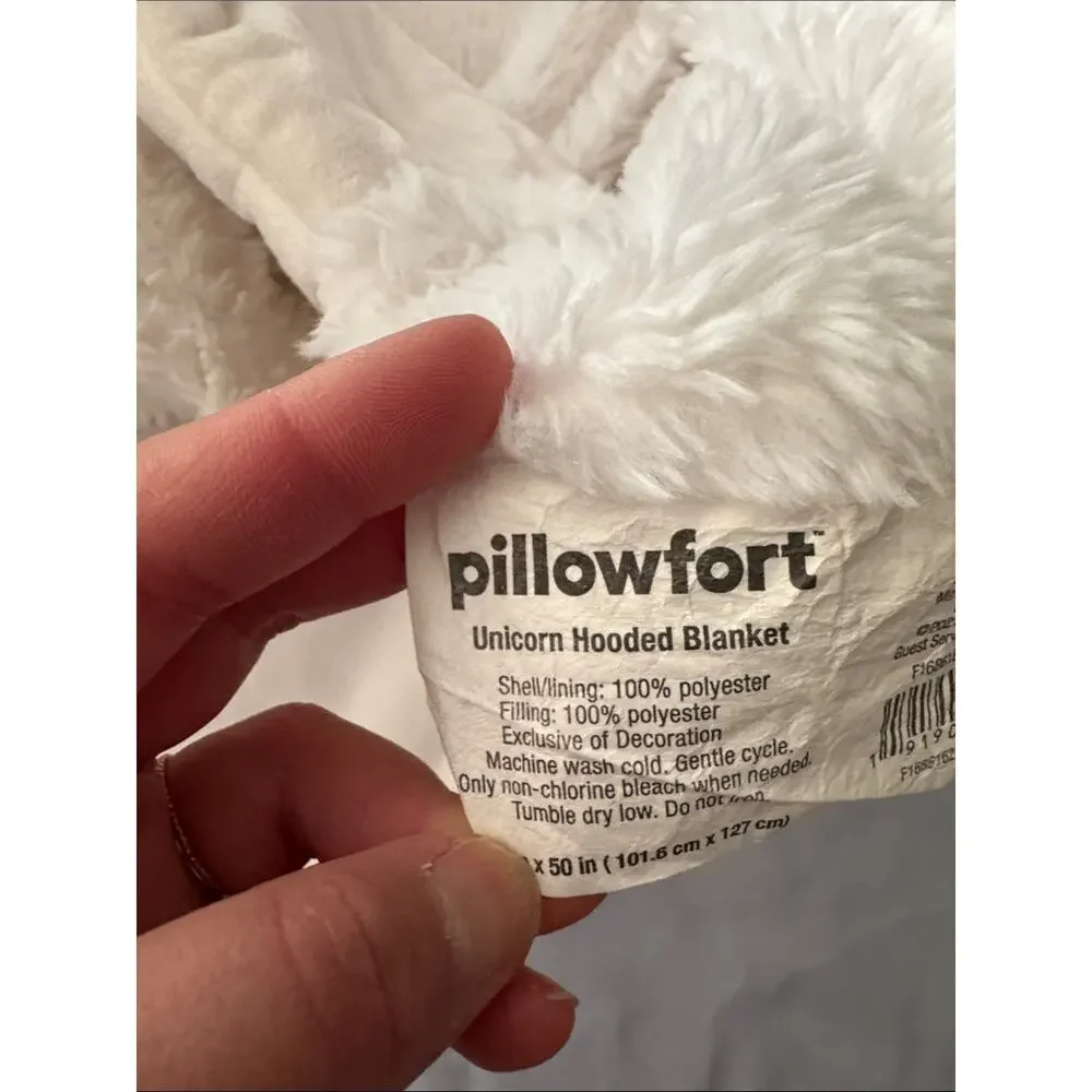 Pillowfort | Plush Unicorn Hooded Blanket - White with Gold Horn